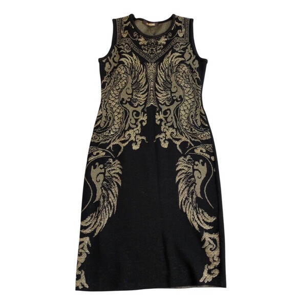Roberto Cavalli Gold Black Knit Sleeveless Dress size 40 Wool Blend - Picture 4 of 12